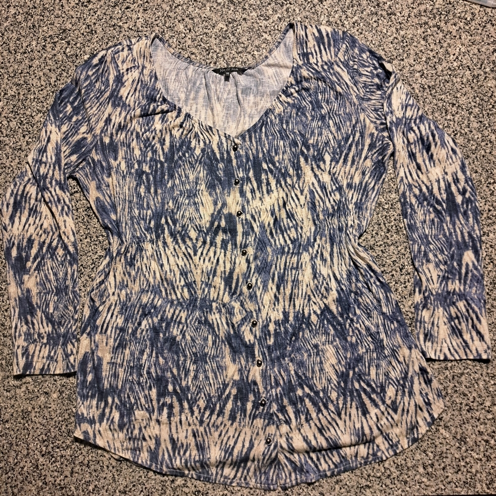 Nic + Zoe Blue and White Printed Women's Knit Cardigan Size Medium MED